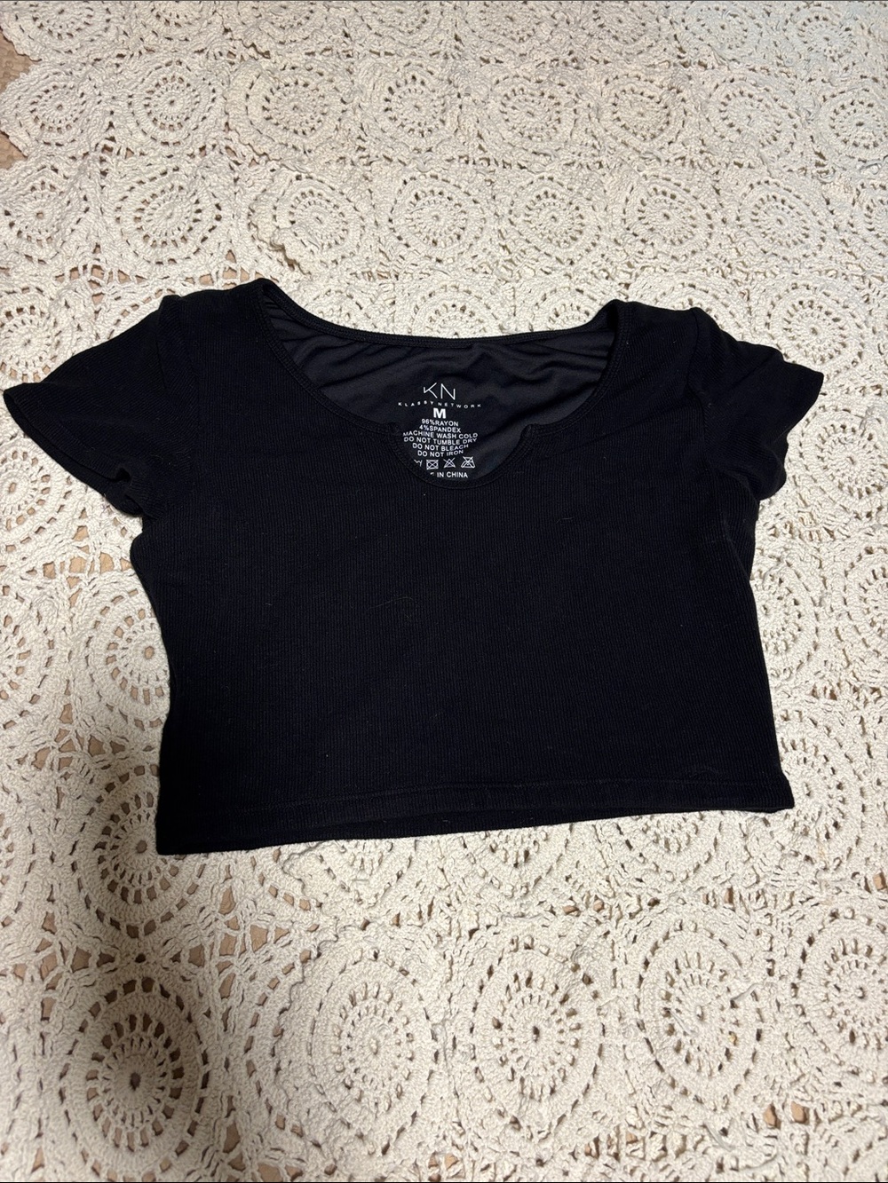Klassy Network Black Ribbed Cropped Scoop Tee